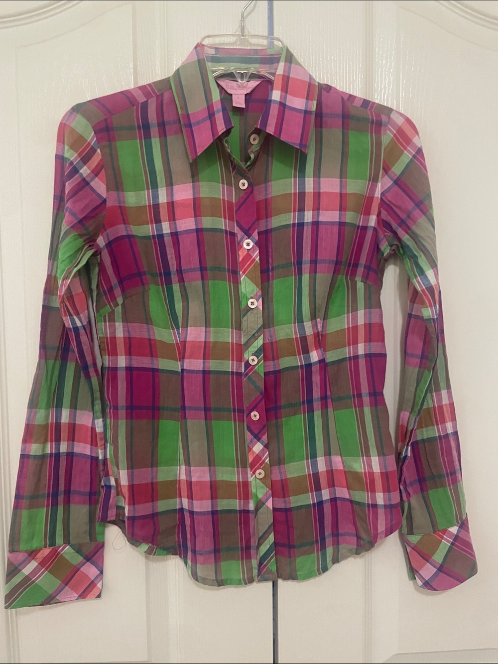 Lilly Pulitzer Pink and Green Plaid Button-Down Shirt